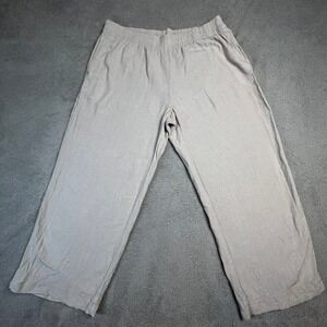 Linen Blend Wide Leg‎ Pants XL High Rise Pull On Elastic Waist Beige Old Navy
